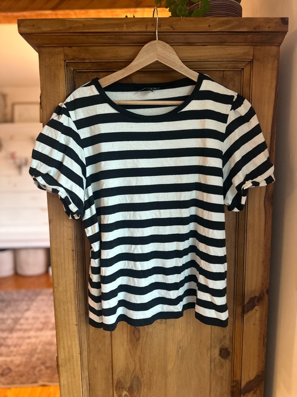 J.Crew Black & White/Cream Striped Women’s Tee XXL